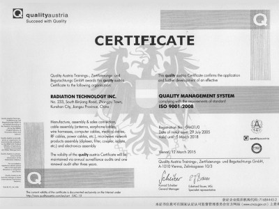 Certificate：ISO9001