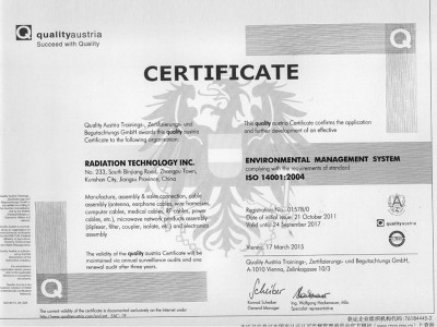 Certificate：ISO14001